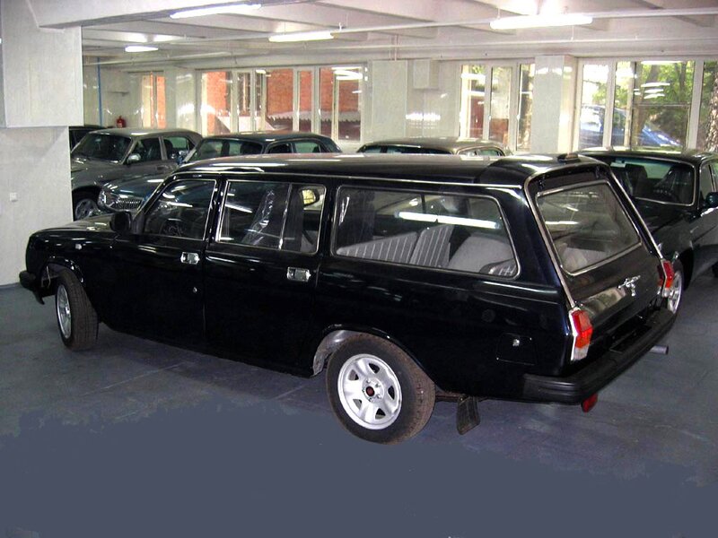 Black station wagon in garage