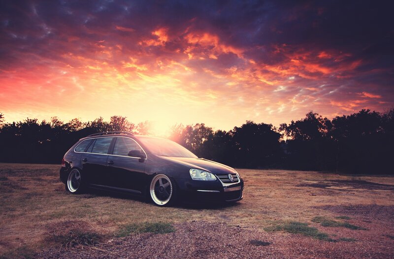 Black Station Wagon — Orange, Dramatic, Sunset