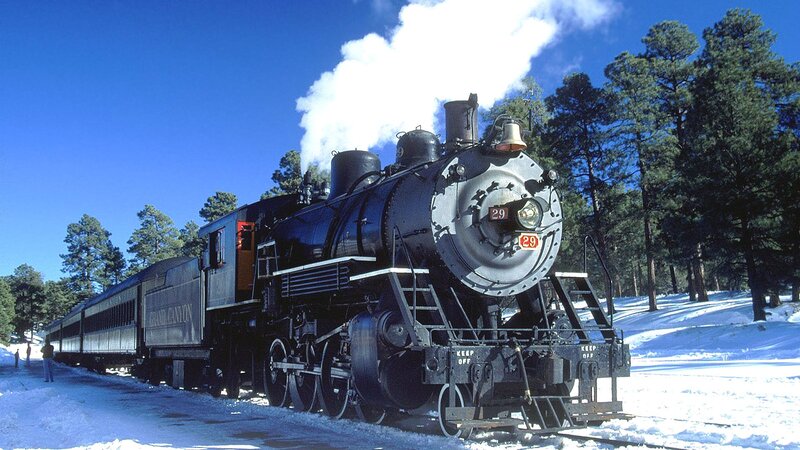 Black Steam Locomotive — Blue, Serene, Winter