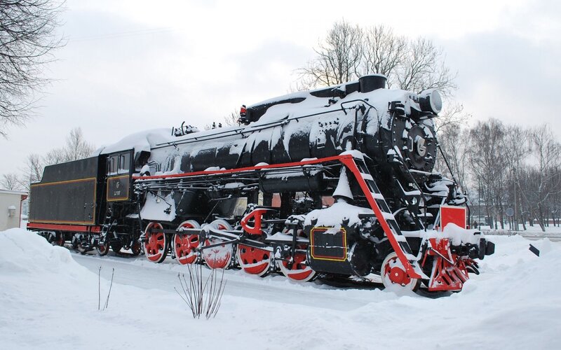 Black Steam Locomotive — Cold, Winter