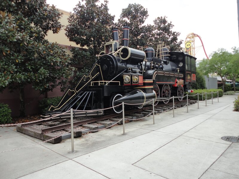 black steam locomotive display