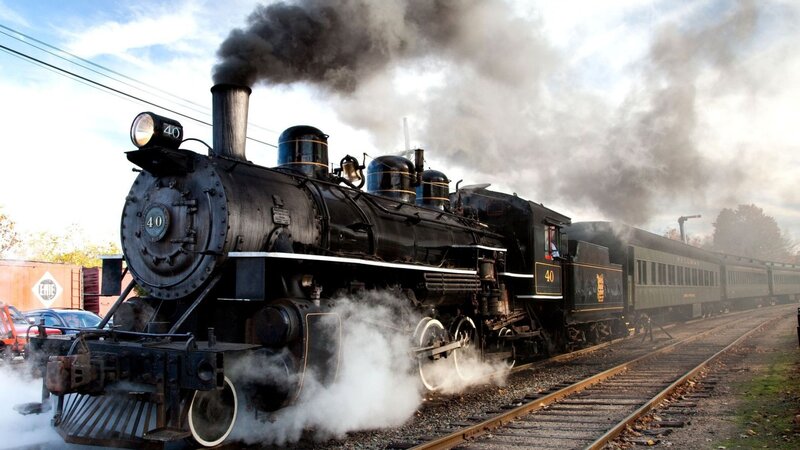 Black Steam Locomotive — Dramatic, Afternoon, Photograph, Smoke, Train Tracks