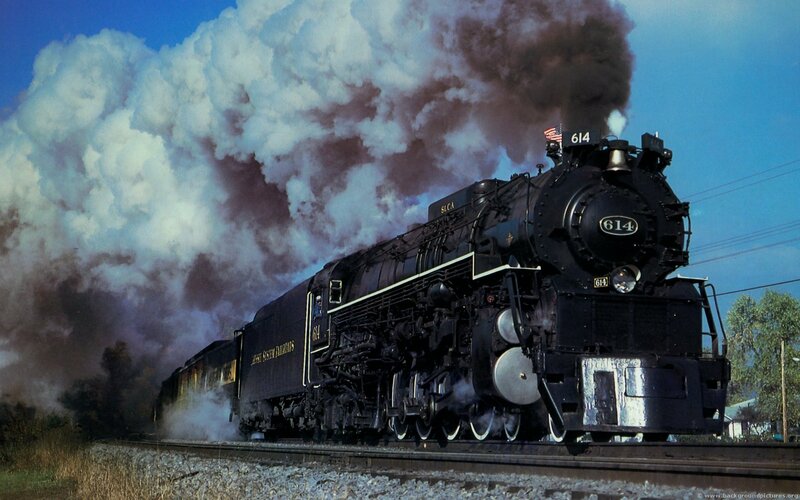 Black Steam Locomotive — Dramatic, Afternoon, Photograph, Smoke, Train Tracks, Trees