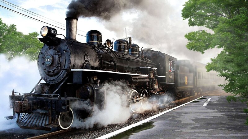 Black Steam Locomotive — Dramatic, Afternoon, Photograph, Trees