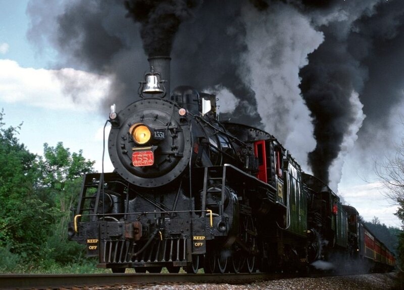 Black Steam Locomotive — Dramatic, Afternoon