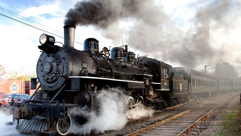 Black Steam Locomotive — Dramatic, Autumn, Photograph