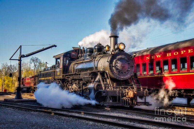 Black Steam Locomotive — Dramatic, Morning