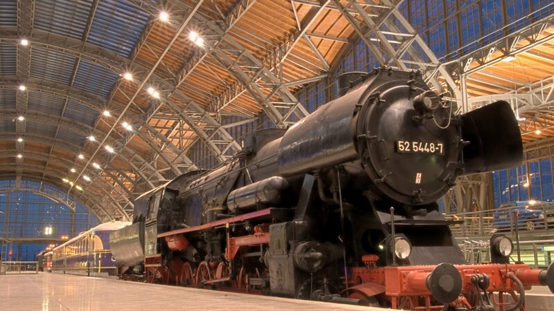 Black Steam Locomotive — Dramatic, Night, Photograph