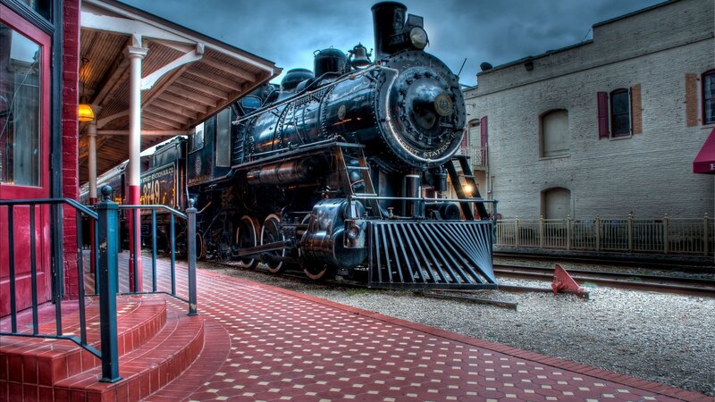 Black Steam Locomotive — Dramatic, Night
