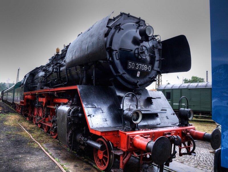 Black Steam Locomotive — Dramatic, Photograph, Train Cars