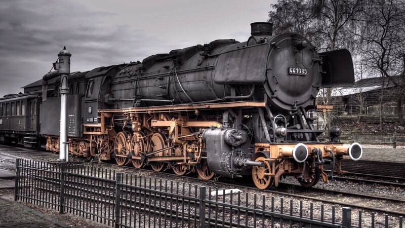 Black Steam Locomotive — Dramatic, Winter, Photograph