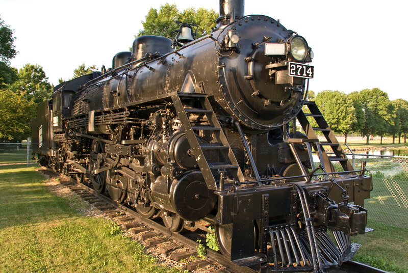 Black steam locomotive on display