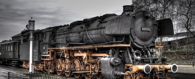 Black steam locomotive on display