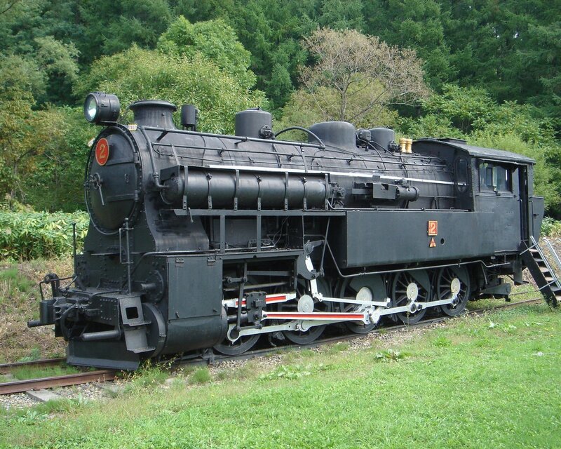 Black steam locomotive on display