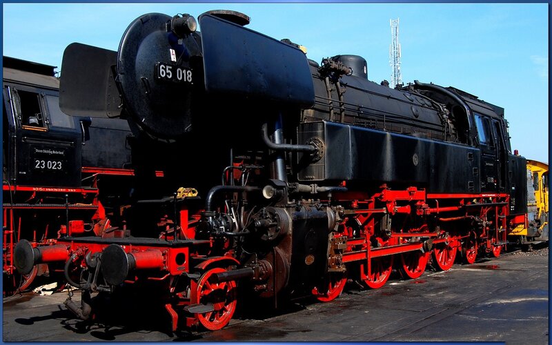 Black steam locomotive on display