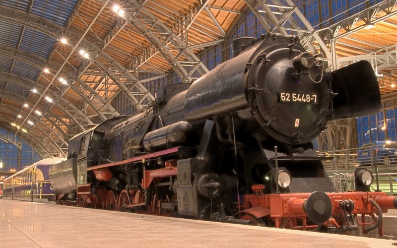 Black steam locomotive on display