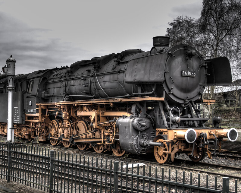 Black steam locomotive on display