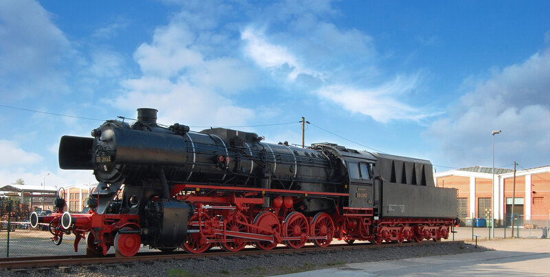 Black steam locomotive on display