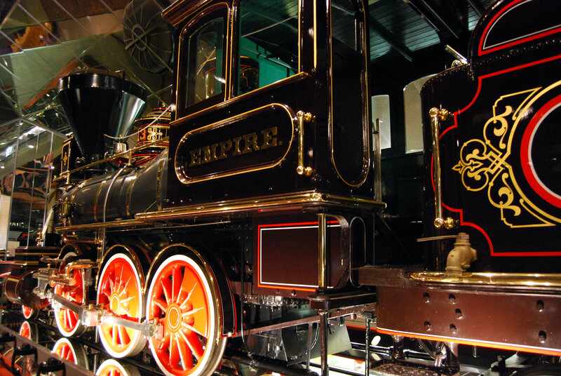 Black steam locomotive on display