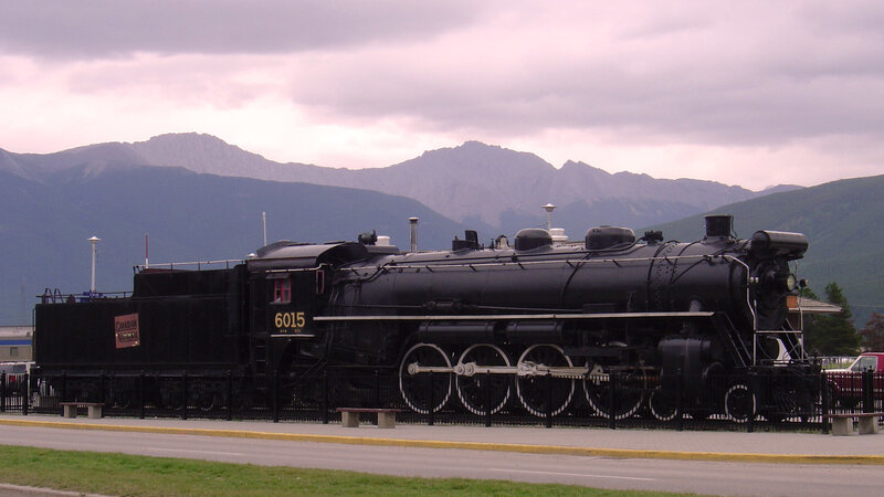 Black steam locomotive on display