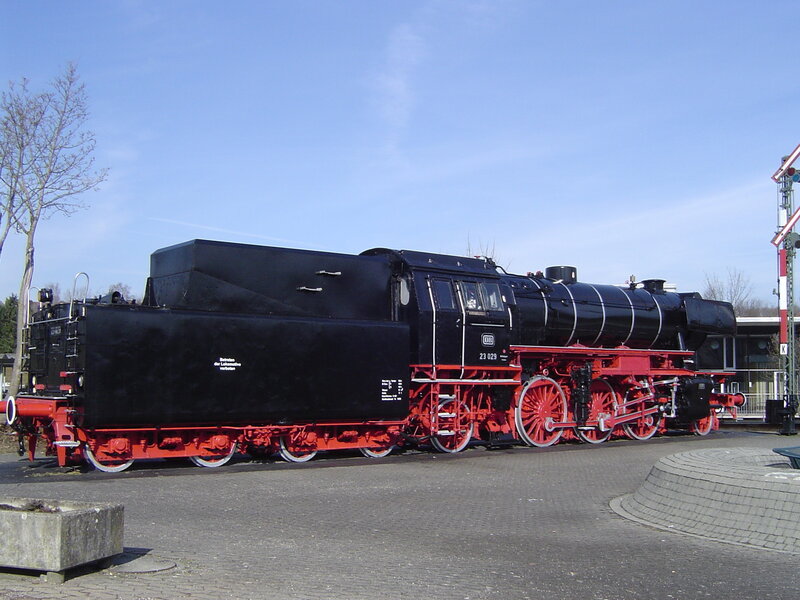 Black steam locomotive on display