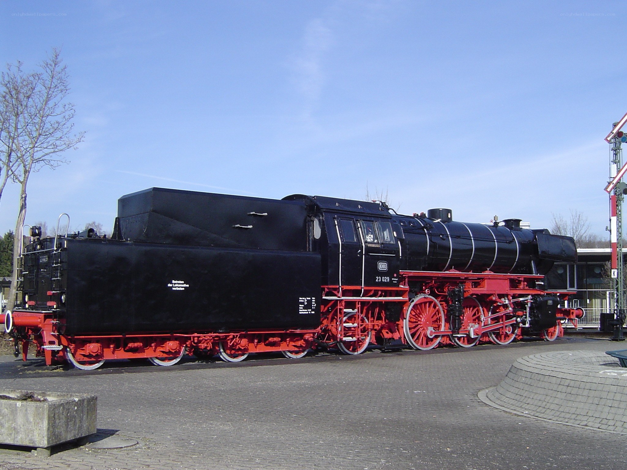 Black steam locomotive on display