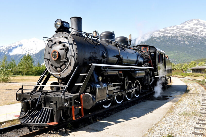 Black Steam Locomotive — Serene, Afternoon
