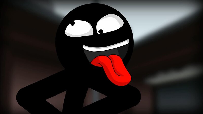 black stick figure with tongue out