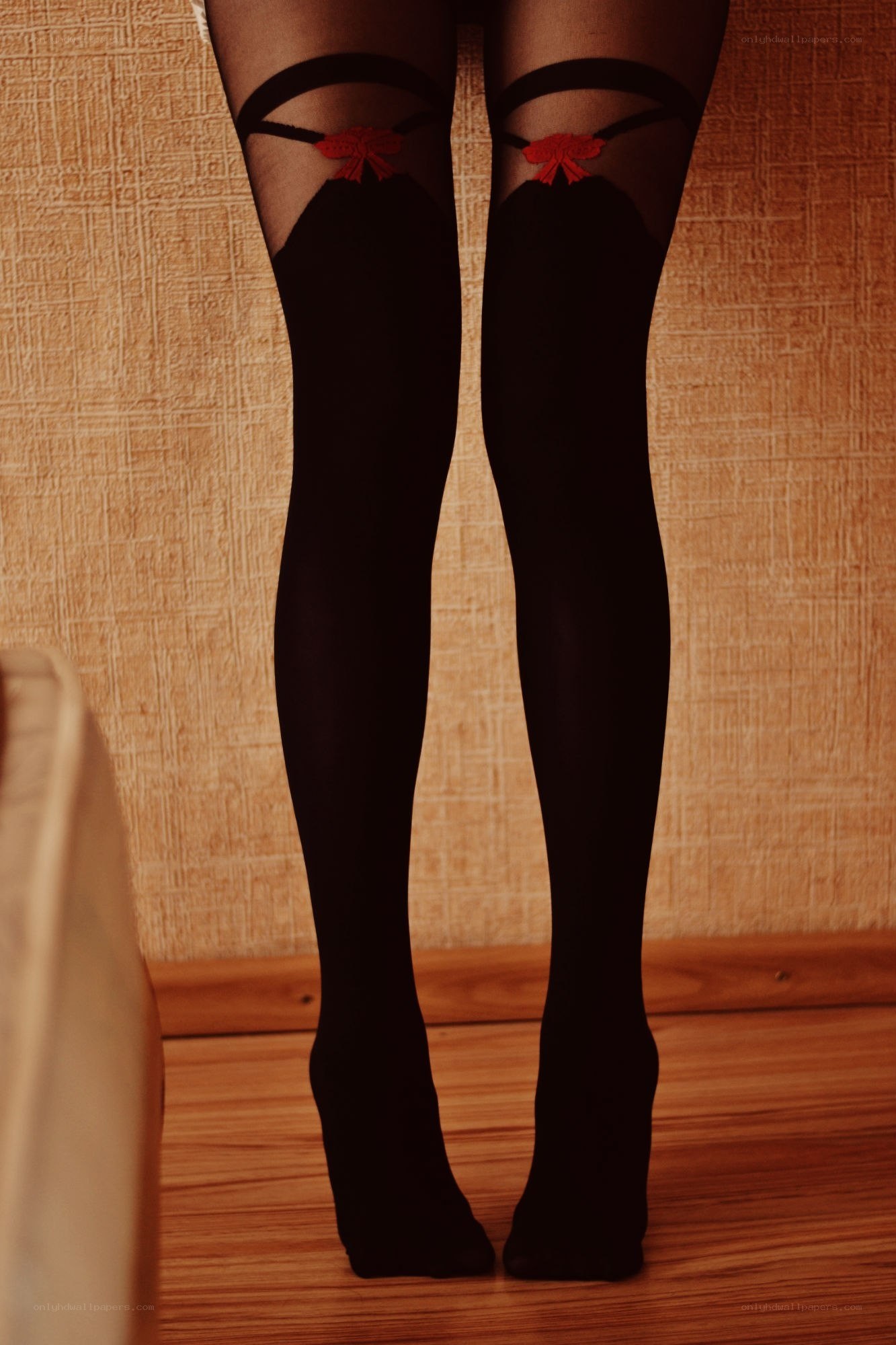 black stockings with red bows