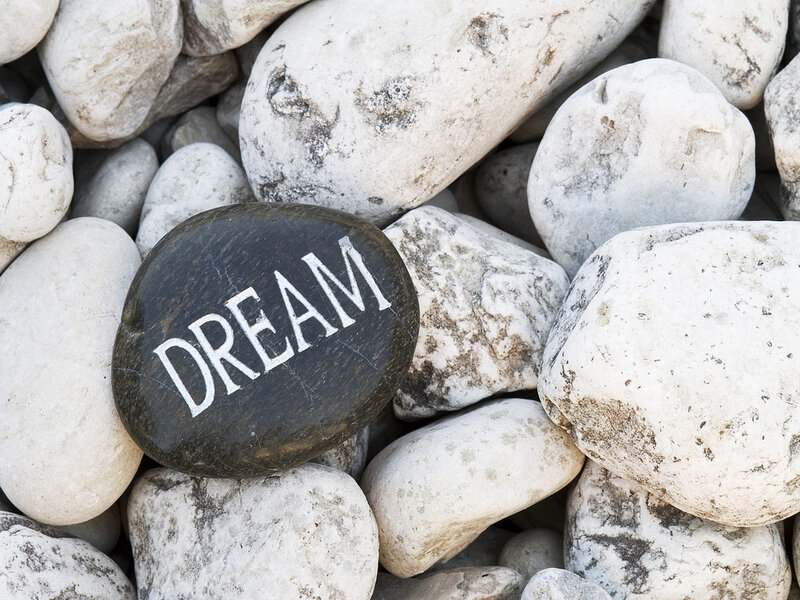 Black Stone with Dream Text — Calm