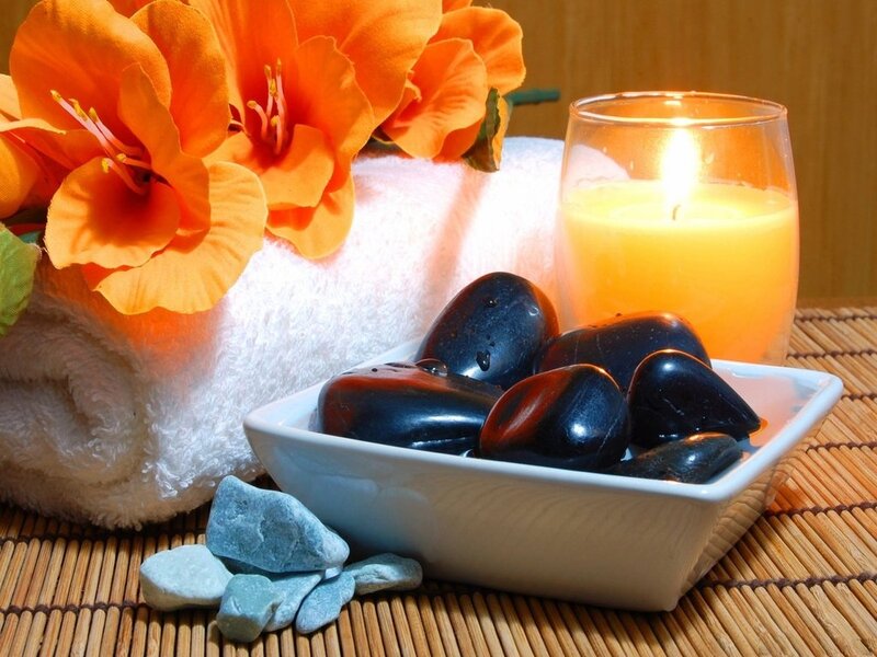Black Stones in Bowl — Orange
