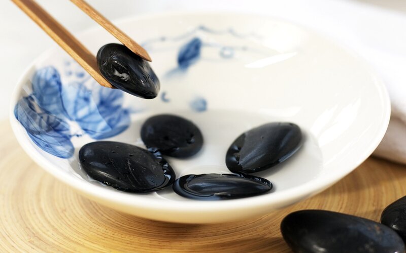 Black Stones in Bowl — White
