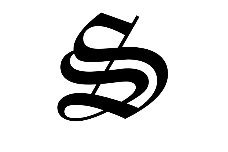 black stylized s logo