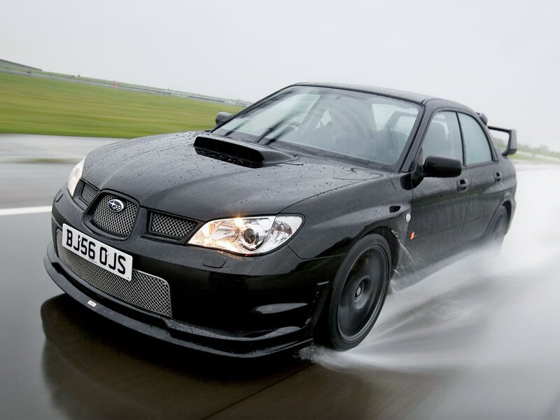 Black Subaru on Wet Track — Dynamic, Photograph, Car