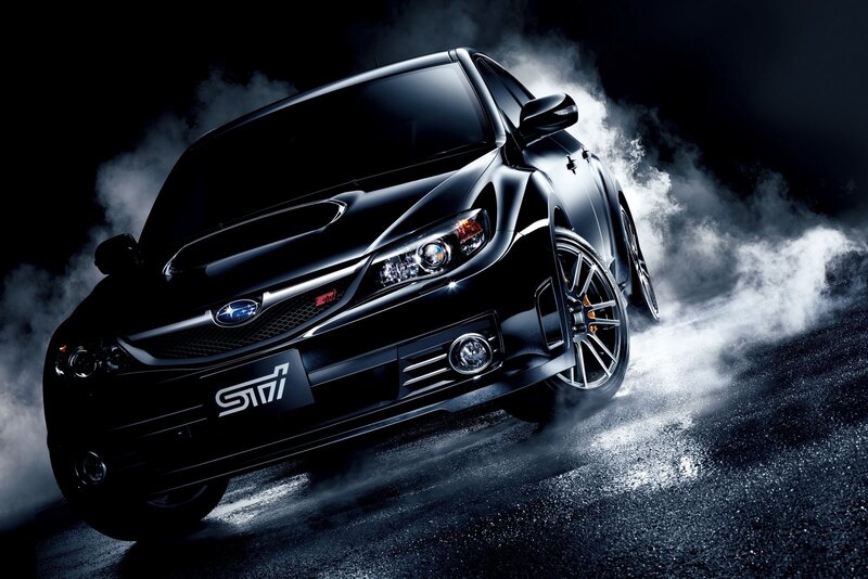 Black Subaru Sti Car — Dramatic, Night