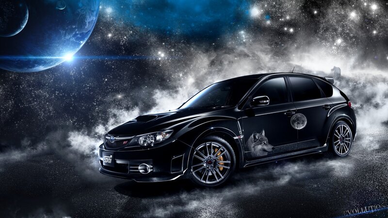 Black Subaru Sti — Dramatic, Night, Digital Art