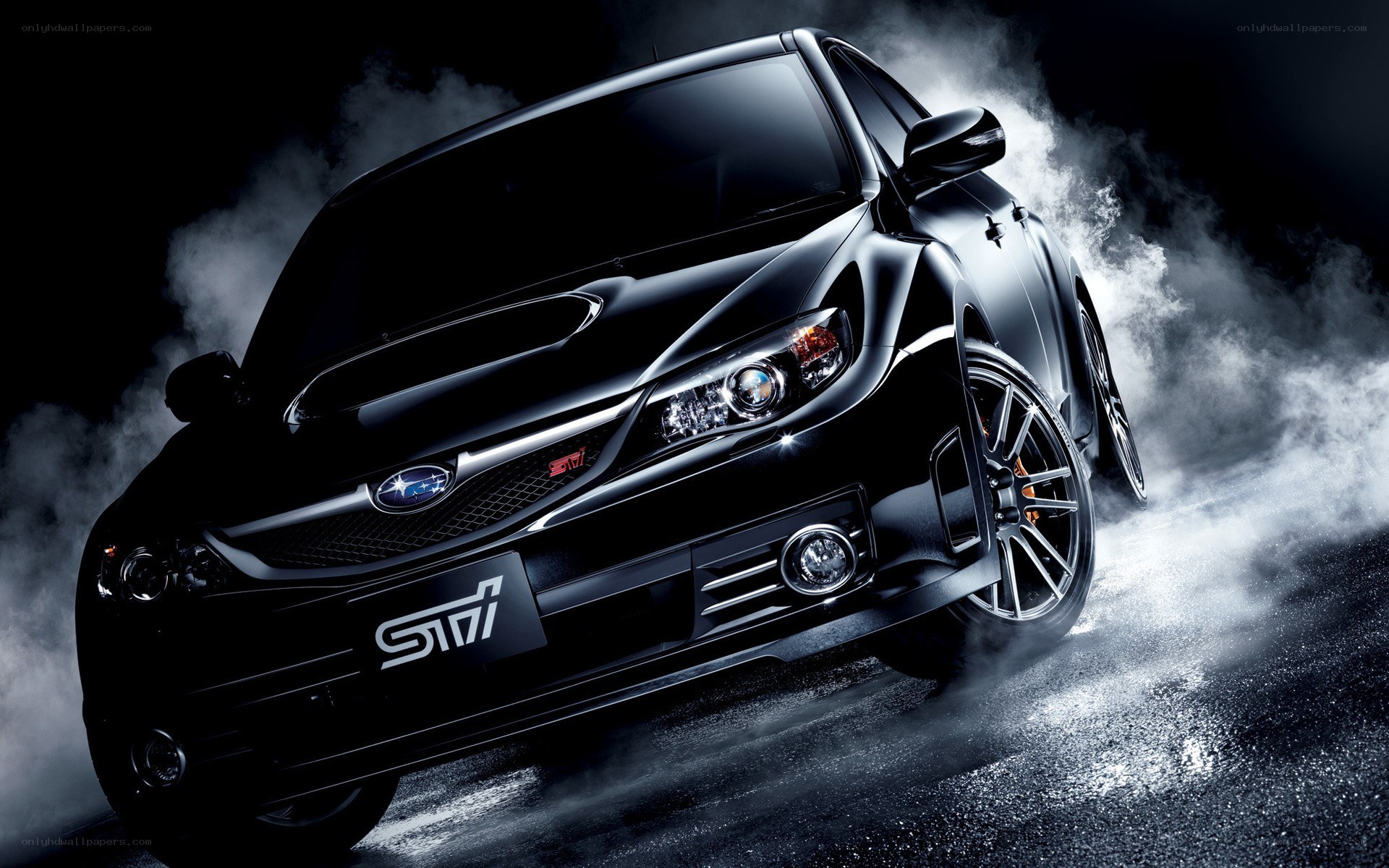Black Subaru STI in motion