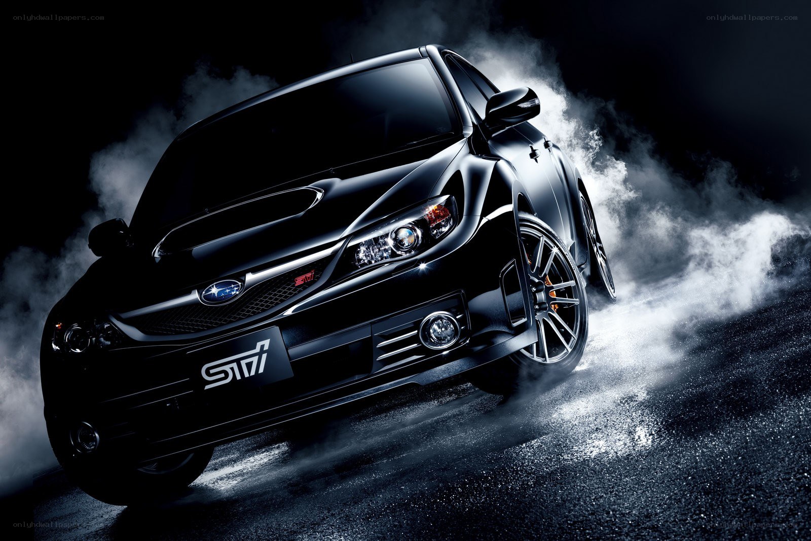 Black Subaru STI in motion