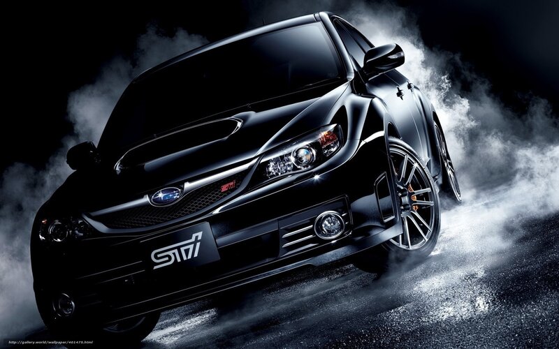 Black Subaru STI in smoke
