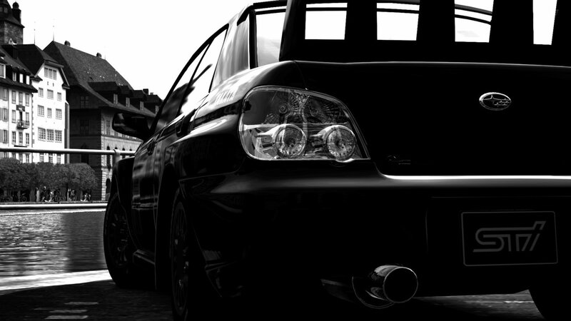 black subaru sti on city street