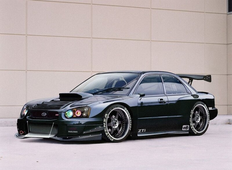 black subaru sti race car