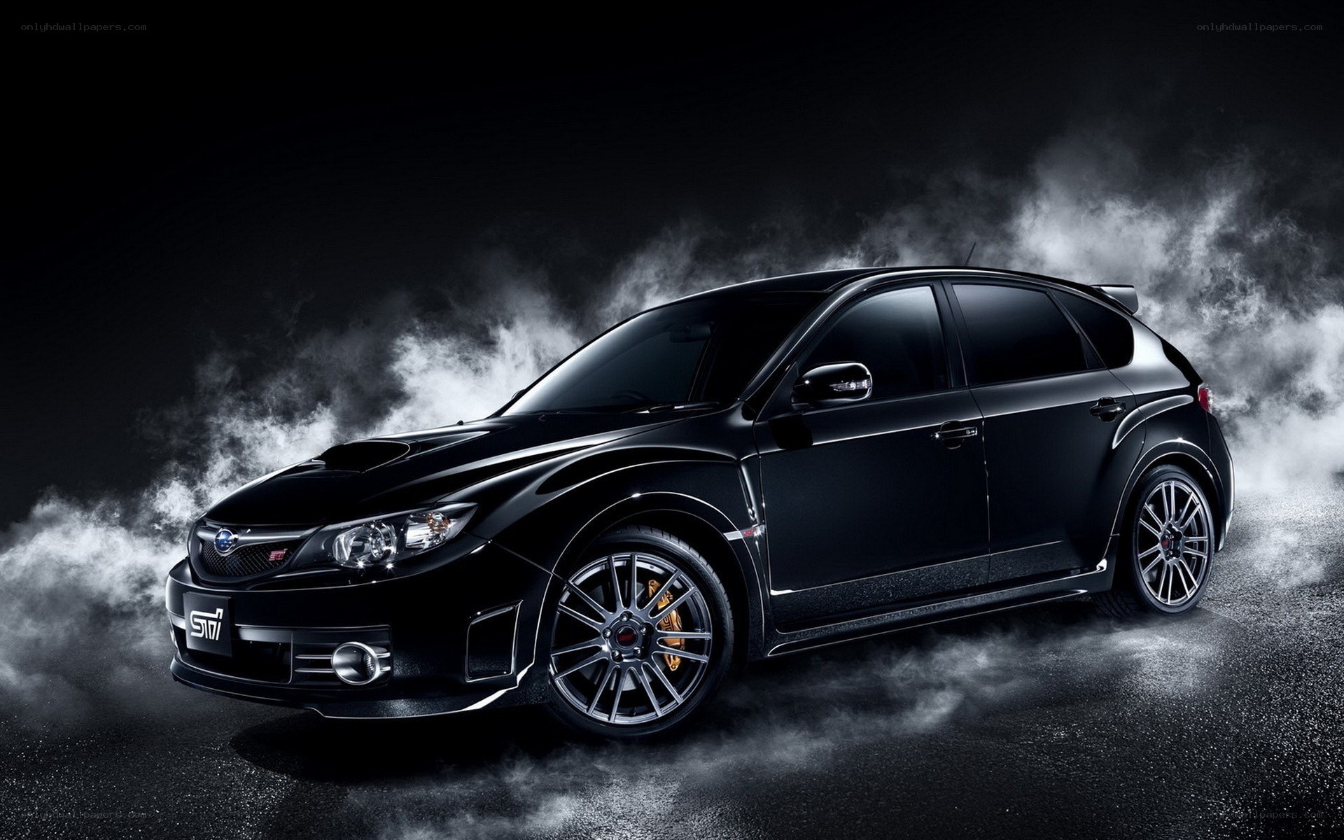 Black Subaru STI with smoke