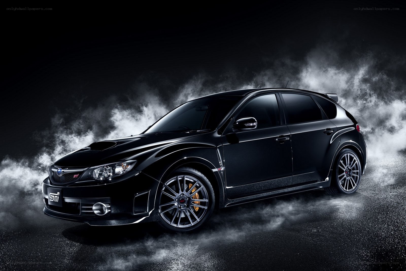 Black Subaru STI with smoke