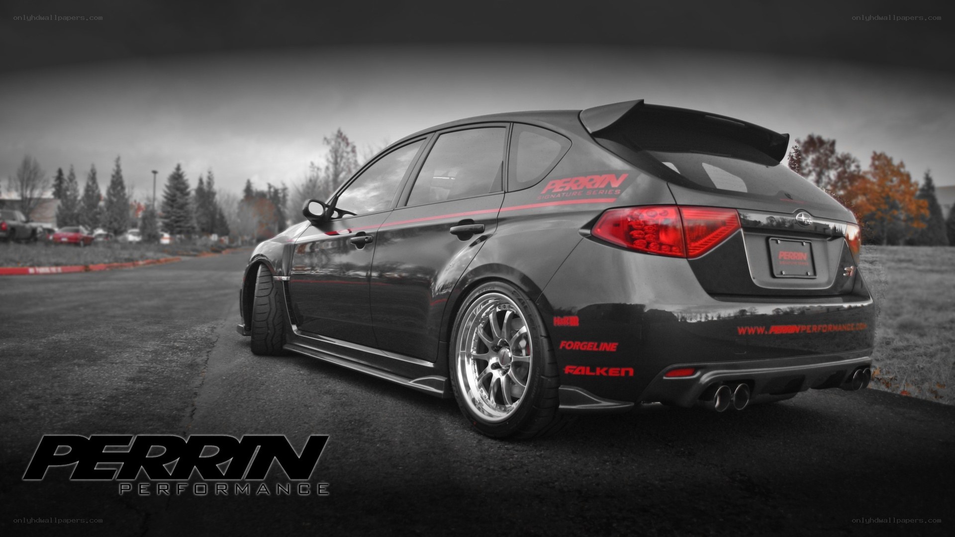 black subaru with performance parts