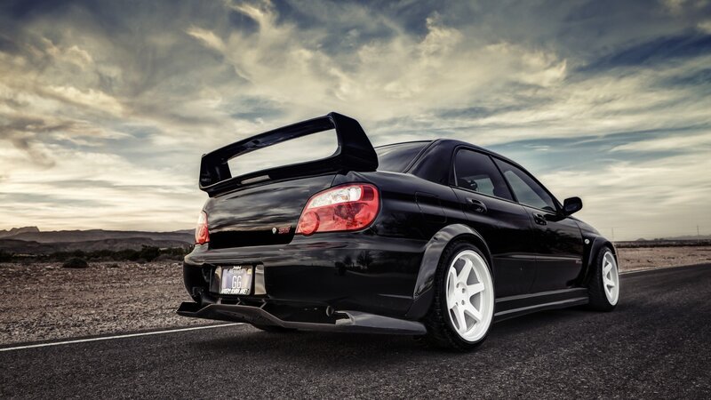 Black Subaru Wrx Sti — Dramatic, Sunset, Photograph, Car, Desert