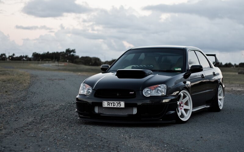 Black Subaru Wrx Sti — Dramatic, Sunset
