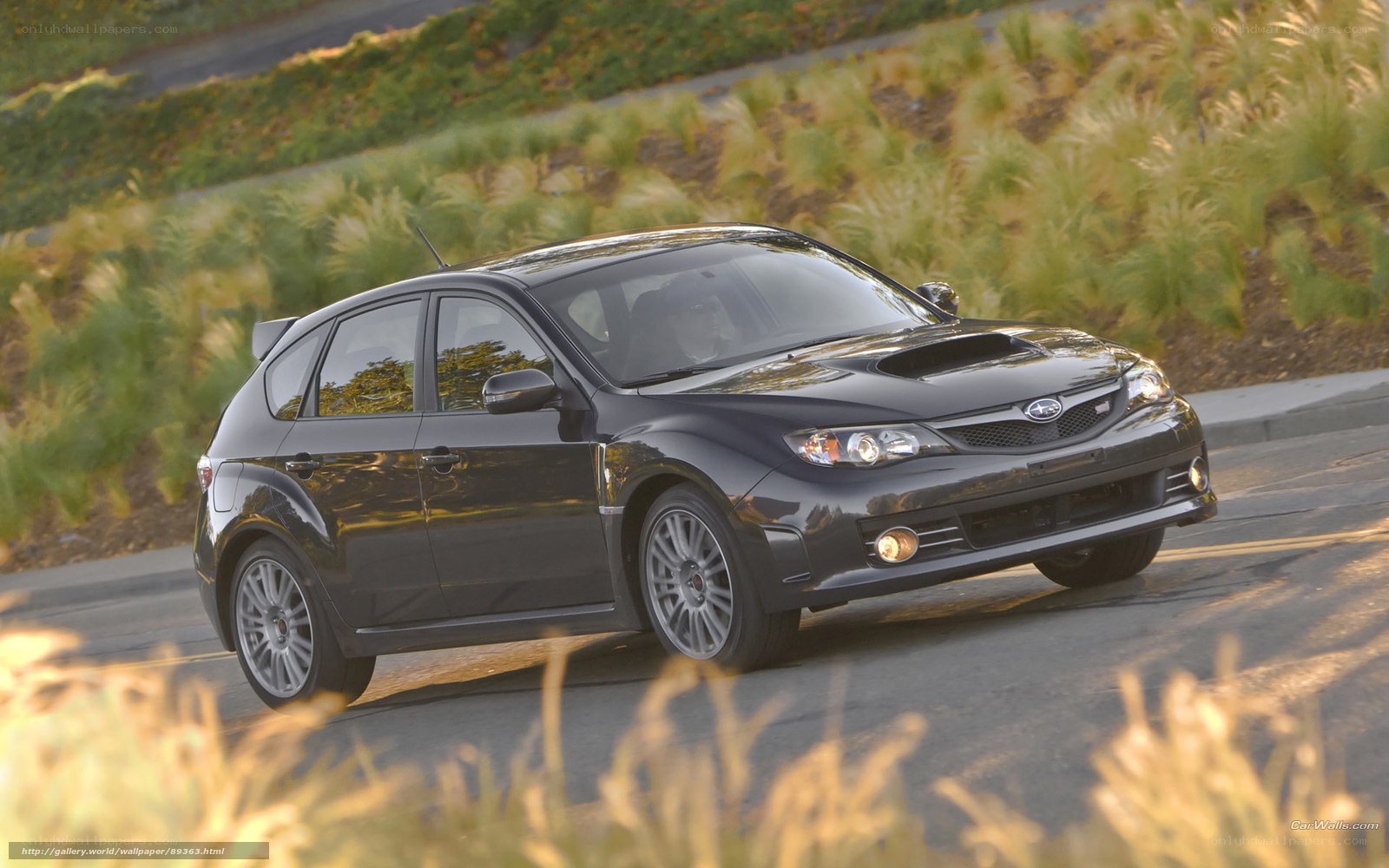 black subaru wrx sti on road