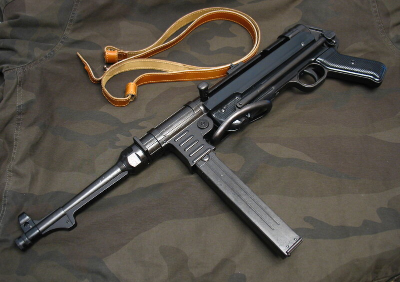 Black Submachine Gun — Neutral, Photograph, Brown Strap