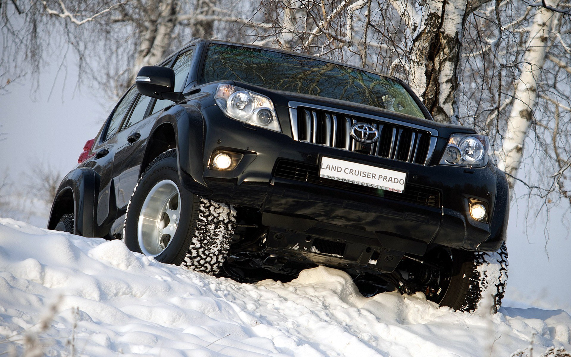 Black SUV on snowy hill