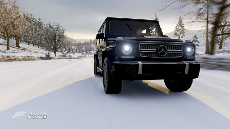 Black Suv on Snowy Road — White